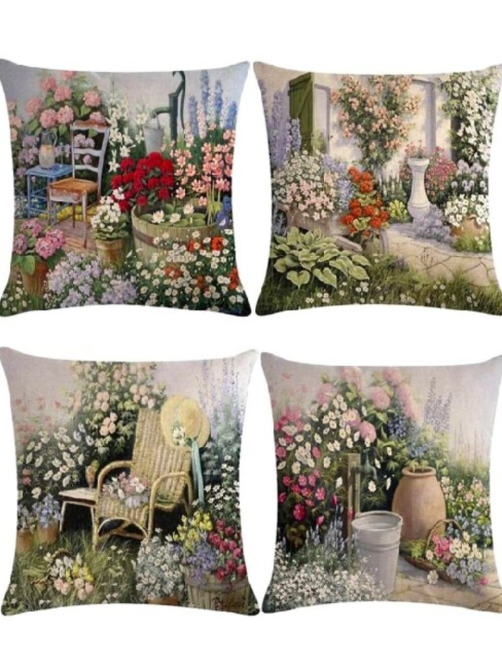 Decorative Spring Linen Pillow Covers -Set of 4